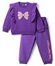 Babyhug Terry Knit Full Sleeves Top & Joggers Set With Bow Print - Purple