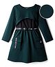 Hola Bonita Knit Solid Color Dress With Full Sleeves Jacket & Belt - Dark Green