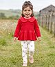 Babyhug 100% Cotton Single Jersey Knit Full Sleeves Top and Pant Set With Bow Print - Red & White
