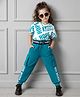 OLLINGTON ST. Cotton Half Sleeves Top & Knit Joggers Set with Belt - Multicolor & Teal Blue