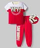 OLLINGTON ST. Cotton Half Sleeves Top & Knit Joggers - Multicolor & Red