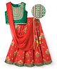 EARTHY TOUCH Viscose Woven Sleeveless Choli Lehenga & Dupatta Set with Floral Print & Foil Embroidery - Red & Green