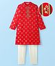 EARTHY TOUCH Woven Full Sleeves Kurta Pyjama Set with Floral Glitter Print - Red