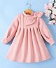 Mark & Mia Cotton Full Sleeves Winter Frock with Bow Applique with Pleats - Light Pink
