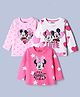 Babyhug Disney Single Jersey Knit Full Sleeves T-Shirts with Minnie & Friends Graphics Pack of 3 - Pink & White