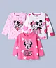 Babyhug Disney Single Jersey Knit Full Sleeves T-Shirts with Minnie & Friends Graphics Pack of 3 - Pink & White
