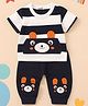 Googo Gaaga Cotton Woven Half Sleeves Rugby Striped & Baby Animal Printed Tee & Joggers Set - White & Navy Blue
