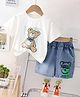 Googo Gaaga Cotton Woven Half Sleeves Teddy Bear Printed Tee & Shorts Set - White