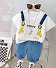Googo Gaaga Cotton Woven Half Sleeves Happy Text Printed Tee & Shorts Set - White