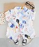 Googo Gaaga Cotton Woven Half Sleeves Abstract Printed Shirt & Coordinating Shorts Set - White