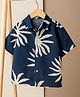 Googo Gaaga Cotton Woven Half Sleeves Leaves Printed Shirt - Navy Blue