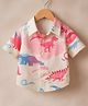 Googo Gaaga Cotton Woven Half Sleeves Dinosaurs Printed Shirt - Pink