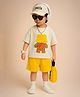 Googo Gaaga Cotton Woven Half Sleeves Teddy Bear Printed Tee & Shorts Set - White & Yellow