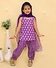 Junitos Cotton Woven Sleeveless Geometric Printed & Gota Lace Embellished Kurti Pant With Dupatta Set - Purple