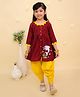 Junitos Cotton Woven Three Fourth Sleeves Dolphin Embroidered Kurti Dhoti Set - Maroon
