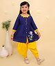 Junitos Cotton Woven Three Fourth Sleeves Dolphin Embroidered Kurti Dhoti Set - Blue