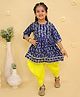 Junitos Cotton Woven Half Sleeves Printed Angrakha Kurti Dhoti Set - Blue