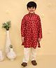 Junitos Cotton Woven Full Sleeves Fishes Printed Kurta Pyjama Set - Maroon