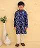 Junitos Cotton Woven Full Sleeves Fishes Printed Kurta Pyjama Set - Blue