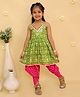 Junitos Cotton Woven Full Sleeves Baby Animals Printed Gota Lace Embellished Kurti Dhoti Set - Green
