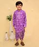 Junitos Cotton Woven Full Sleeves Baby Animals Printed Gota Lace Embellished Kurta Dhoti Set - Purple