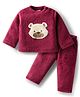 Babyhug Velour Knit Full Sleeves Winter wear Night Suit With Bear Patch - Wine