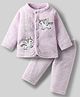 Babyhug Velour Knit Full Sleeves Winterwear Night Suit with Unicorn Applique - Lavender