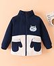 Mark & Mia Full Sleeves Winter Jacket With Kitty Print & Pockets - Navy Blue & White