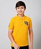 ALAN JONES Cotton Blend Knit Half Sleeves US Text Patch Embroidered Polo Tee - Mustard