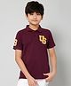 ALAN JONES Cotton Blend Knit Half Sleeves US Text Patch Embroidered Polo Tee - Wine