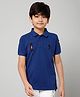 ALAN JONES Cotton Blend Knit Half Sleeves 1 Number Patch Embroidered Polo Tee - Denim