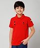 ALAN JONES Cotton Blend Knit Half Sleeves 1 Number Patch Embroidered Polo Tee - Red