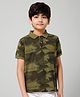 ALAN JONES Cotton Blend Knit Half Sleeves Camouflage Printed Polo Tee - Green