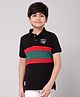 ALAN JONES Cotton Blend Knit Half Sleeves Championship Camp Text Printed Polo Tee - Black
