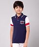 ALAN JONES Cotton Blend Knit Half Sleeves Canadian Mayoral Text Embroidered Polo Tee - Navy Blue