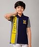ALAN JONES Cotton Blend Knit Half Sleeves M Alphabet Patch Detailed Polo Tee - Melange & Navy Blue