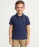 ALAN JONES Cotton Blend Knit Half Sleeves Solid Polo Tee - Navy Blue