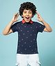 ALAN JONES Cotton Blend Knit Half Sleeves Cars Printed Polo Tee - Navy Blue