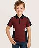 ALAN JONES Cotton Blend Knit Half Sleeves Cut & Sew Polo Tee - Maroon