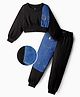OLLINGTON ST. Cotton Knit-Denim Full Sleeves Color Blocked Sweatshirt & Joggers Set - Black & Blue