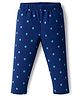 Babyhug Cotton Lycra Knit Full Length Leggings With Star Print & Stretch - Navy Blue