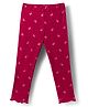 Babyhug Rib Cotton Lycra Knit Full Length Leggings With Stretch & Butterfly Print - Pink