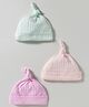 Zero Interlock Knit Caps with Knot Pack of 3 Pink Aqua Blue & Baby Peach - Diameter 17.5 cm