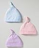 Zero Interlock Knit Caps with Knot Pack of 3 Lilac Light Blue & Peach - Diameter 17.5 cm