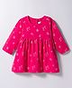 Zero Sinker Knit Full Sleeves Frock with Floral Print - Dark Pink