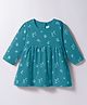 Zero Sinker Knit Full Sleeves Frock with Floral Print - Light Blue