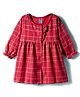 Zero Sinker Knit Full Sleeves Front Open Checked Frock - Red