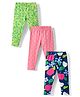 Babyhug Cotton Lycra Knit Full Length Leggings with Polka Dots Floral & Fruits Print Pack of 3 - Green Pink & Navy Blue
