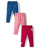 Babyhug  Cotton Knit Full Length Leggings With Stretch & Floral Print Pack Of 3 - Blue Pink & Red