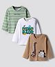 Bonfino 100% Cotton Knit Full Sleeves T-Shirts With Stripes & Dino Print Pack of 3 - Green Brown & White